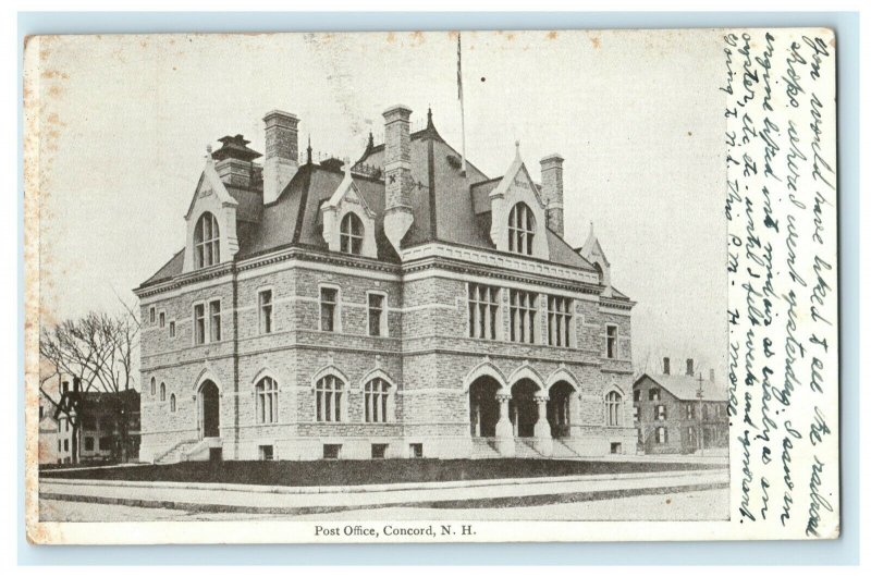 1906 Post Office Concord New Hampshire NH Train Engine Story Haverhill Postcard 