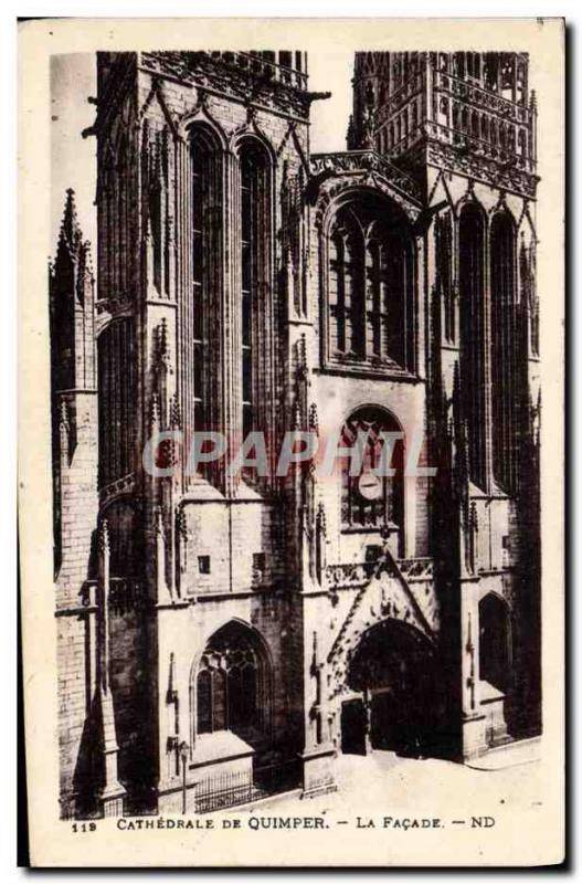Old Postcard Cathedral Quimper The Facade