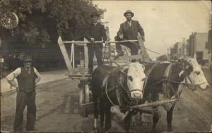 Thief River Falls MN Men Oxen Wagon OLD STYLE LAGER Beer Sign c1910 RPPC spg