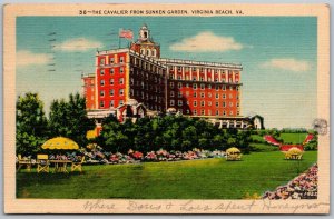 Virginia Beach Virginia 1946 Postcard The Cavalier Hotel FRom Sunken Garden