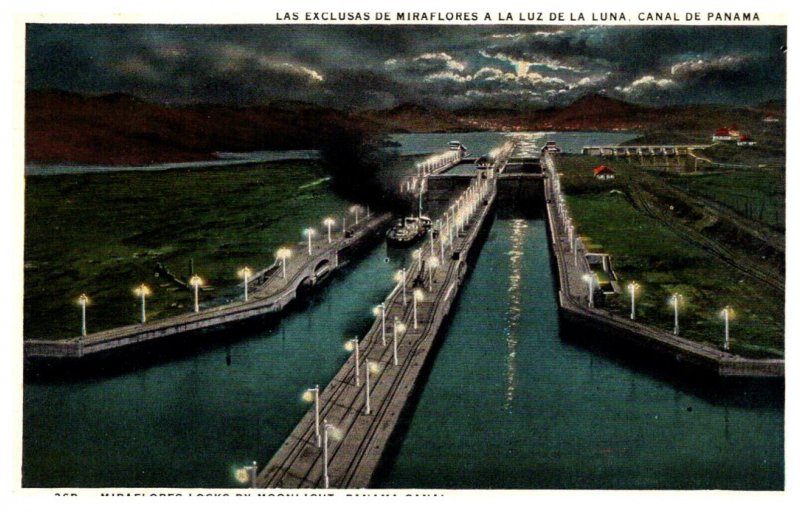 Panama Miraflores Locks by Moonlight