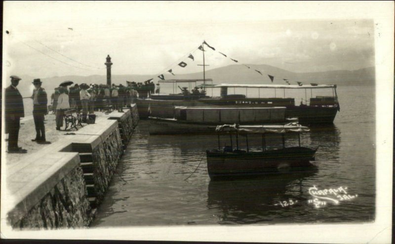 Chapala Mexico Pier Boats Lighthouse c1930s Real Photo Postcard