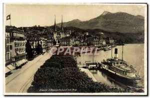 Old Postcard Luzern Schweizerhofquai mit Rigi Boat