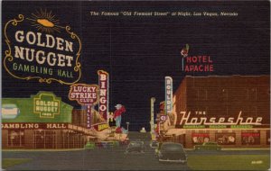 The Famous Old Fremont Street at Night Las Vegas Nevada Postcard PC556