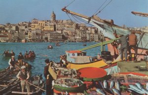 Fish Market Golden Horn Turkey Fishing Traders 1960s Postcard