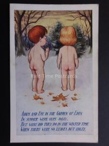 Comic Postcard Adam & Eve Theme WHAT DID THEY DO IN THE WINTER WITH NO LEAVES?