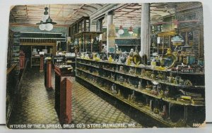 Wisconsin WI A. Spiegel Drug Co Store Interior View 1907 Postcard M7