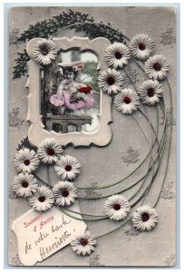 New Year Postcard Pretty Woman Flowers 1906 Posted Antique