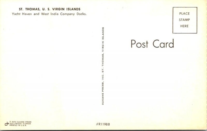 St Thomas, US Virgin Islands YACHT HAVEN/Boats~West India Company Docks Postcard