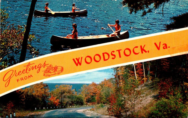 Virginia Woodstock Greetings Showing Fall Colors and Canoeing Scene