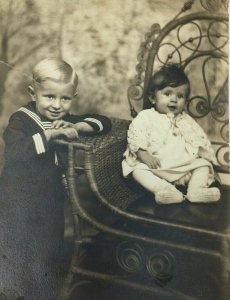 1936 Real Photo Studio Boy in Sailor Outfit Baby Gilman Illinois AZO RPPC