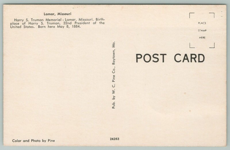 Lamar Missouri~Harry S. Truman Memorial~Standard Chrome Postcard