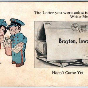 c1910s Brayton, IA Greetings Cute Child Mail Man Girl Postcard Carrier USPS A242