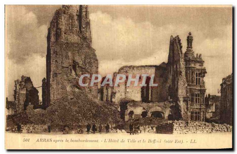 Old Postcard Arras After The Bombing the Town Hall and the Belfry Army