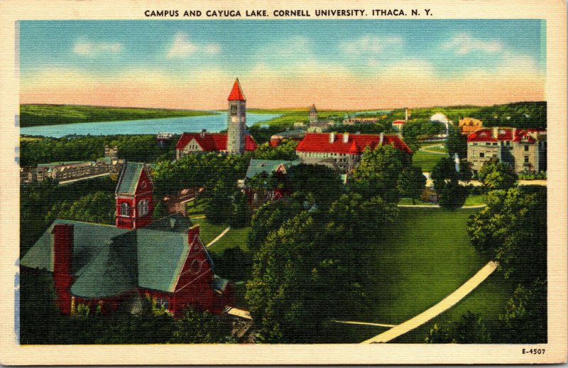 Vtg 1930s Cornell University Campus and Cayuga Lake Ithaca New York NY Postcard