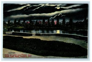 c1910's View Of Lake And Flower Bed West Side Park Moonlight Newark NJ  Postcard 