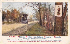 Steam Tractor Engine Road Roller J I Case Machine Wisconsin Advertising postcard