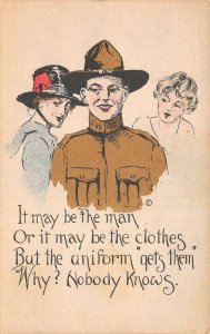 Military Greetings Romance Soldier with Ladies Vintage Postcard AA69816