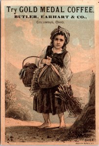 Trade Card - Gold Medal Coffee - Barefoot girl carrying flowers/harvest