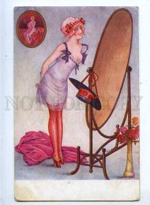 202780 NUDE BELLE Woman MIRROR by SAGER Vintage ART NOUVEAU PC