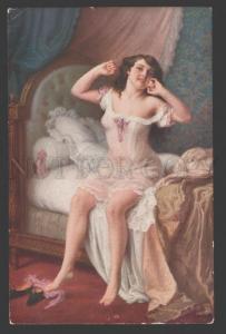 3107565 Awaking Semi-NUDE Pretty Lady By SCALBERT Vintage SALON