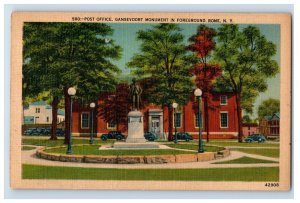 Vintage Post Office, Gansevoort Monument In Foreground, N.Y. Postcard F147E