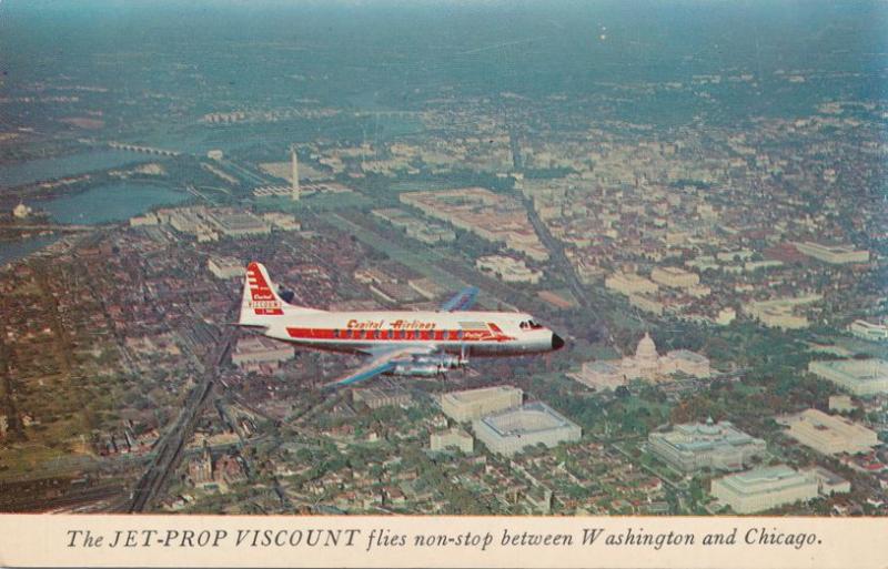 Capital Airlines Jet-Prop Viscount Non-stop - Washington DC to Chicago - pm 1962