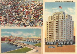 DES MOINES, Iowa IA   AERIAL VIEW~RIVER BRIDGE~DES MOINES BUILDING *3* Postcards