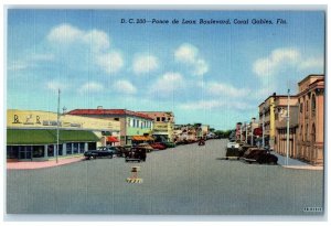 c1940 Ponce De Leon Boulevard Classic Cars Street Coral Gables Florida Postcard