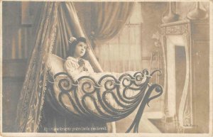 RPPC Girl Praying Lisette s'endormit Fantasy c1900s French Vintage Postcard