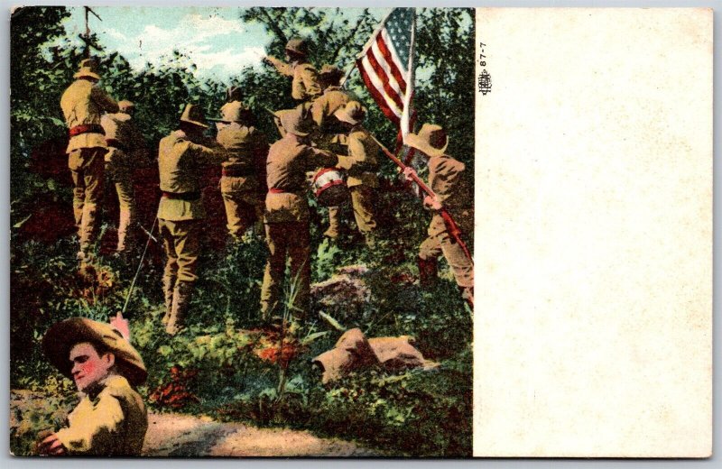 Vtg Military US Army Soldiers Advancing American Flag WW1 Era 1910s Old Postcard