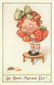 C-1910 Scared girl mouse Comic Humor Watkins Kracke #3 Postcard 21-5830