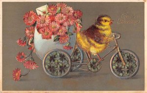 Easter Greetings Chick Riding Bicycle Vintage Postcard AA53735