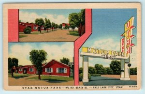 SALT LAKE CITY, UT Utah ~ UTAH MOTOR PARK ~ c1940s Roadside Linen Postcard