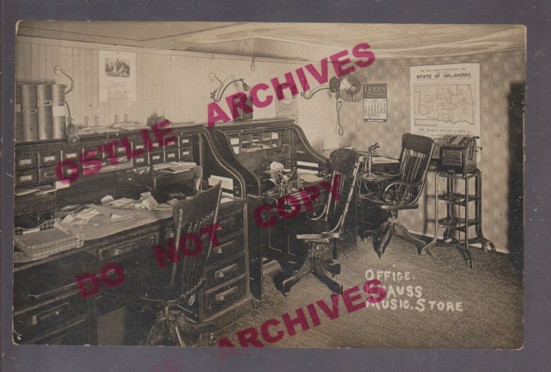 Guthrie OKLAHOMA RPPC c1910 KNAUSS MUSIC STORE Office INTERIOR VIEW OK