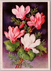 VINTAGE CONTINENTAL SIZED POSTCARD FLOWERED GREETINGS FROM EAST GERMANY c. 1950s