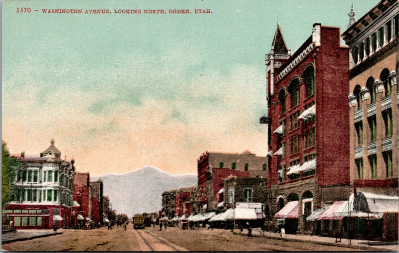 Vtg 1910s Washington Avenue Looking North Street View Ogden Utah UT Postcard