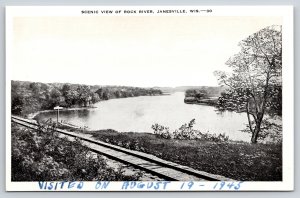 Janesville Wisconsin~Rock River View From Train Tracks~Vintage Linen Postcard