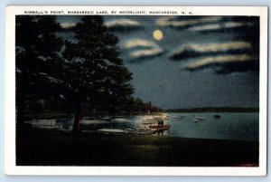 1920 Manchester New Hampshire Postcard Kimball's Point Massabesic Lake Moonlight