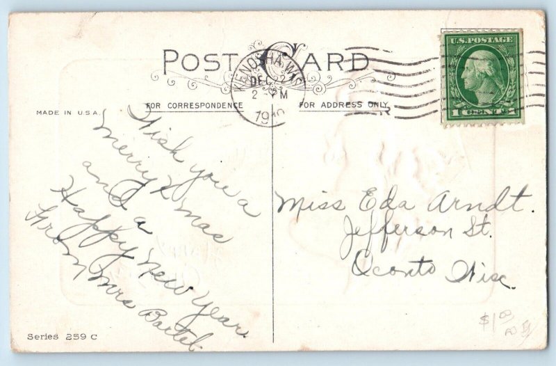 Christmas Postcard Mother And Children On Winter Scene Embossed Kenosha WI