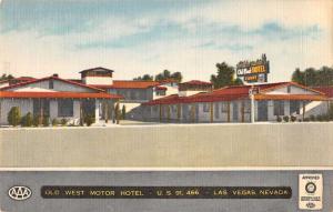 Las Vegas Nevada birds eye view Old West Motor Hotel linen antique pc Y15582