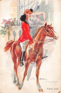 BEAUTIFUL WOMAN GLAMOUR ROMANCE HORSE ARTIST SIGNED USUBAL POSTCARD 1914