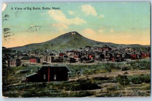 Butte Montana MT Postcard Scenic View Of Big Butte Mountain Houses Scene Vintage