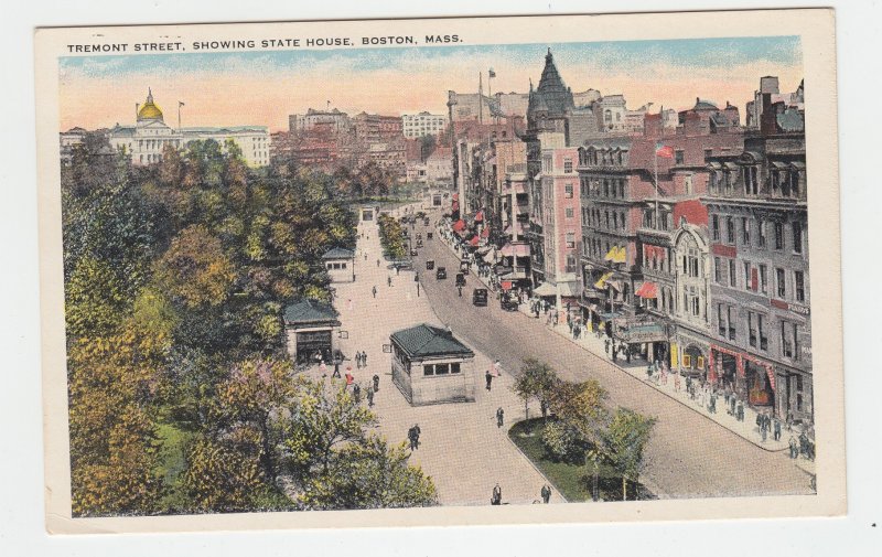 P2261, old  postcard busy tremont st. and statehouse boston mass unused