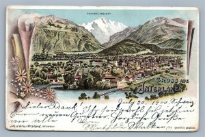 SWITZERLAND GRUSS AUS INTERLAKEN ANTIQUE POSTCARD w/ STAMP