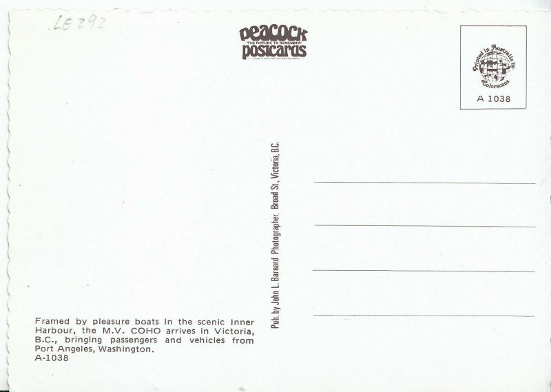 Ferries Postcard - The Coho - Victoria - B.C. - Canada   LE292