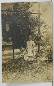 Rppc Adorable Girl with Antique Doll Akron OH to Caleb Family ILL Postcard 019