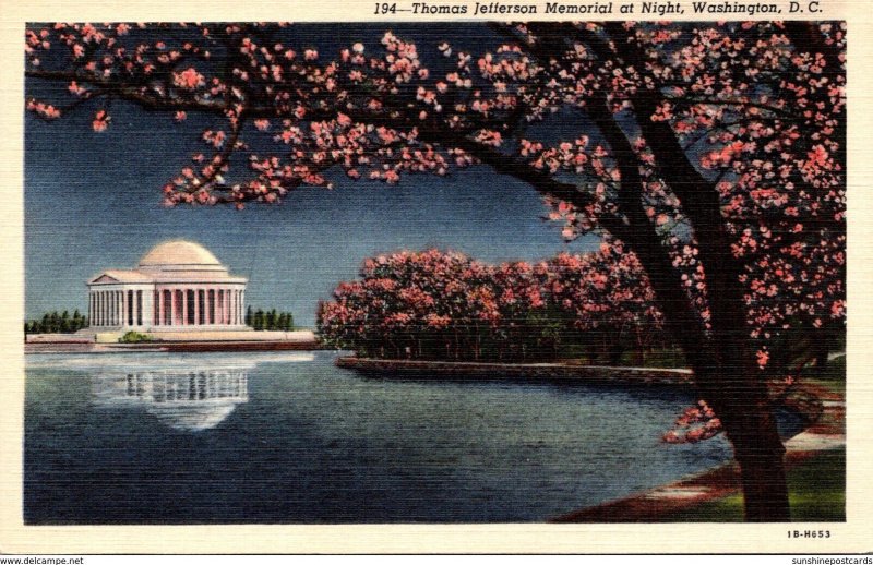 Washington D C Cherry Blossoms and Thomas Jefferson Memoprial At Night Curteich