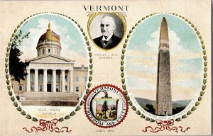 Vermont Capitol, Seal, Governor Monument Undivided Back Vintage Postcard F49