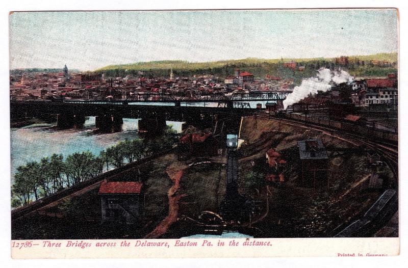 1901-07 Three Bridges Across the Delaware River Easton PA RR Train UDB Postcard